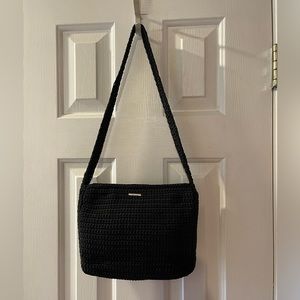 The Sak Black Crochet Top Zip Shoulder Bag NWOT Excellent Condition
